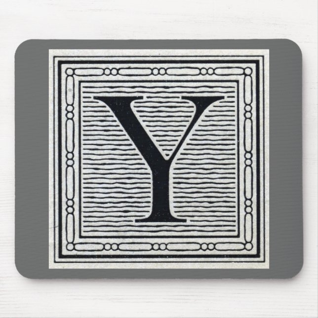 Alfombrilla De Ratón Letra bloque "Y" Woodcut Woodblock Inital (Frente)