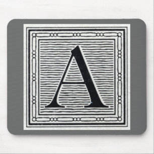 Alfombrilla De Ratón Letra de bloque "A" Woodcut Woodblock Inicial