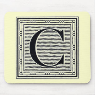 Alfombrilla De Ratón Letra de bloque "C" Woodcut Woodblock Inital