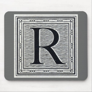 Alfombrilla De Ratón Letra de bloque "R" Woodcut Woodblock Inital