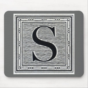 Alfombrilla De Ratón Letra de bloque "S" Woodcut Woodblock Inital