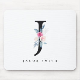 ALFOMBRILLA DE RATÓN LETRA DE NOMBRE DE ALFABETAS DE FLORES AZULES DE R