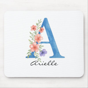 Alfombrilla De Ratón Letra floral acuarela personalizada monograma