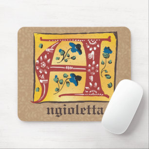 Alfombrilla De Ratón Letra floral medieval iluminada por monograma a