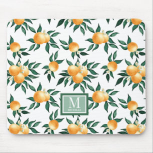Alfombrilla De Ratón Letra Inicial con Naranja y Monograma de Acuarela 