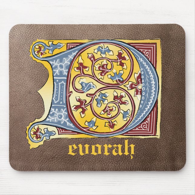 Alfombrilla De Ratón Letra medieval azul y marfil rojo iluminada D (Frente)
