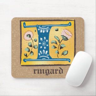 Alfombrilla De Ratón Letra medieval floral iluminada monograma I