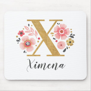 Alfombrilla De Ratón Letra monograma dorada rosada inicial