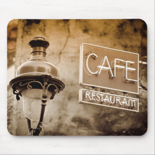 Alfombrilla De Ratón Letrero de café sepia, París, Francia