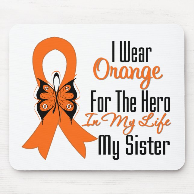 Alfombrilla De Ratón Leukemia Naranja Ribbon Hero Mi Hermana (Frente)