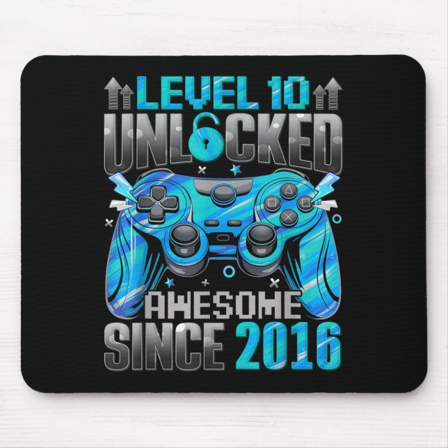 Alfombrilla De Ratón Level 10 Unlocked Awesome Since 2016 10th Birthday (Frente)