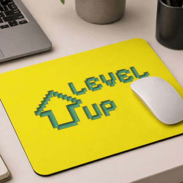 Alfombrilla De Ratón Level Up Retro Pixel Art Mousepad (Authentic Zazzle Design by Natalisss | Digital Designer. Part of the Gamer Essentials Collection)