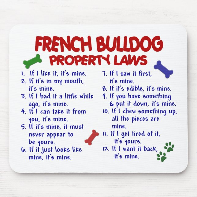 Alfombrilla De Ratón Leyes 2 de la propiedad del BULLDOG FRANCÉS (Frente)