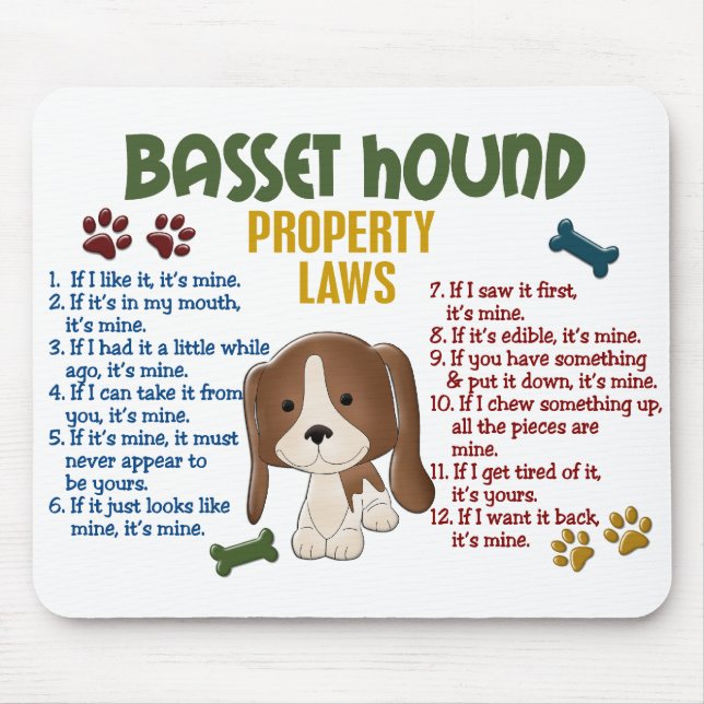 Alfombrilla De Ratón Leyes 4 de la propiedad de Basset Hound (Frente)