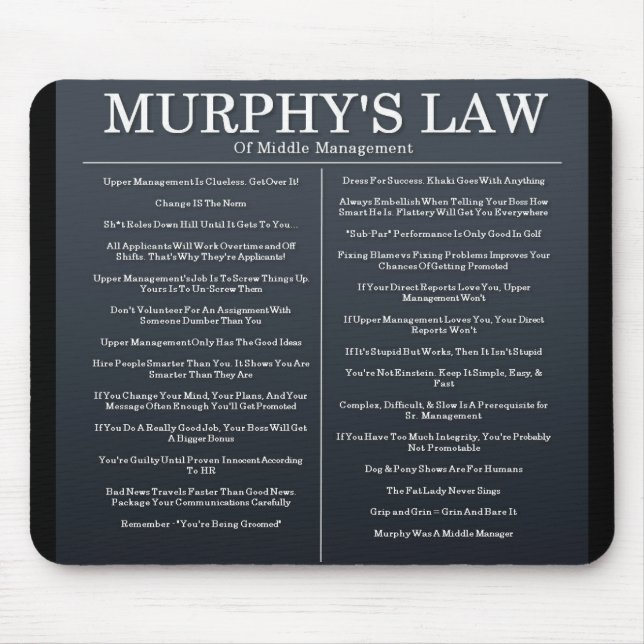 Alfombrilla De Ratón Leyes de Murphys de la gestión media (Frente)