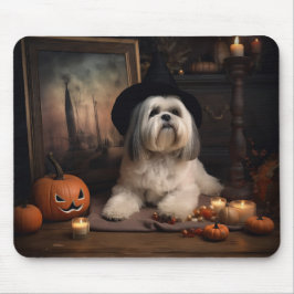 Alfombrilla De Ratón Lhasa Apso Calabazas Halloween Aterradoras