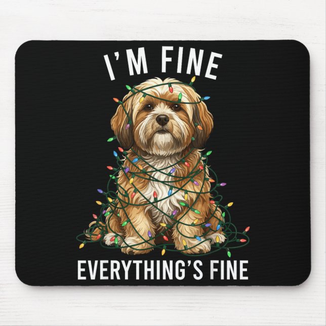 Alfombrilla De Ratón Lhasa Apso Christmas I'm Fine Everything Is Fine  (Frente)