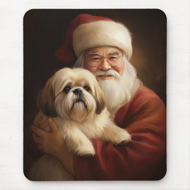 Alfombrilla De Ratón Lhasa Apso Con Navidades Festividades De Santa Cla (Frente)