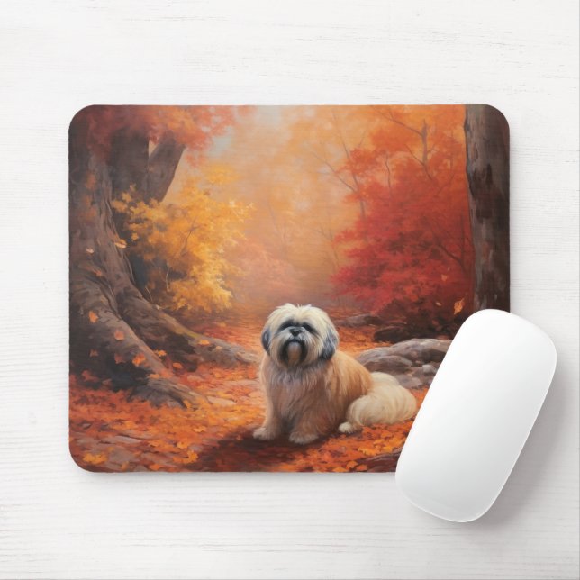 Alfombrilla De Ratón Lhasa Apso en otoño se inspira en las hojas de oto (Con ratón)