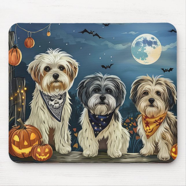 Alfombrilla De Ratón Lhasa Apso Halloween Spooky (Frente)