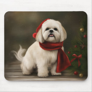 Alfombrilla De Ratón Lhasa Apso perro en Navidad con nieve