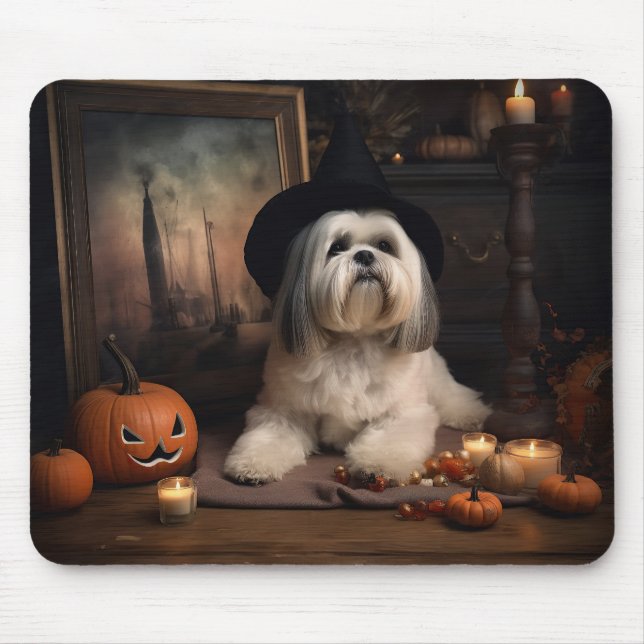 Alfombrilla De Ratón Lhasa Apso Pumpkins Halloween Scary (Frente)