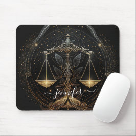Alfombrilla De Ratón Libra zodiaco negro y dorado