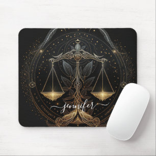 Alfombrilla De Ratón Libra zodiaco negro y dorado