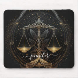 Alfombrilla De Ratón Libra zodiaco negro y dorado