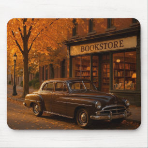 Alfombrilla De Ratón Librería y auto Vintage Fall/Otoño