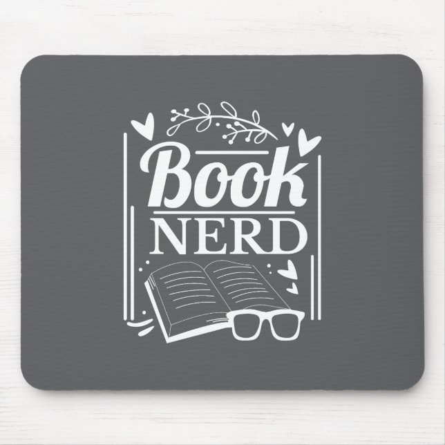 Alfombrilla De Ratón Libro blanco negro lindo Nerd Bookworm (Frente)