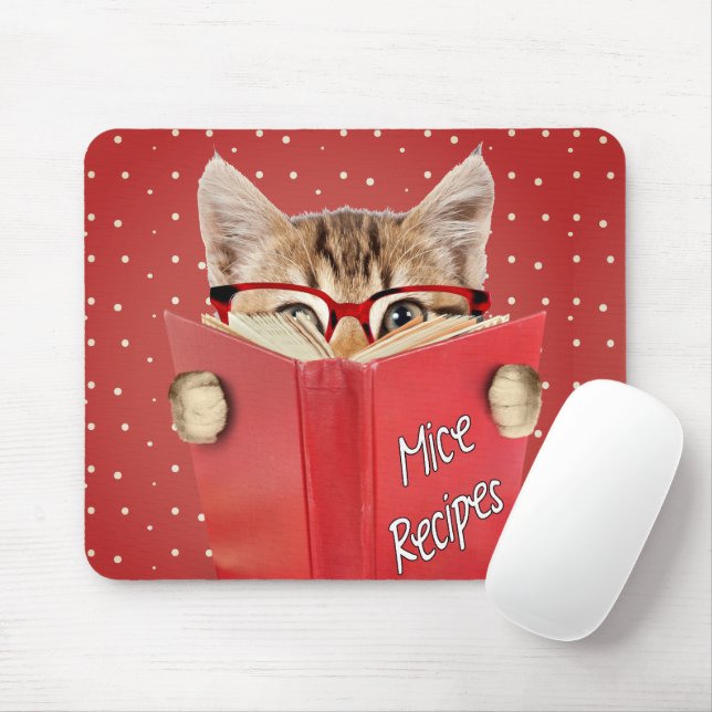 Alfombrilla De Ratón Libro de recetas para ratones de lectura de gato (Con ratón)