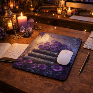 Alfombrilla De Ratón Libro Gótico Flores Purpura
