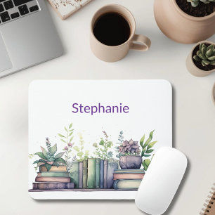 Alfombrilla De Ratón Libros de Acuarela y Plantas Personalizadas