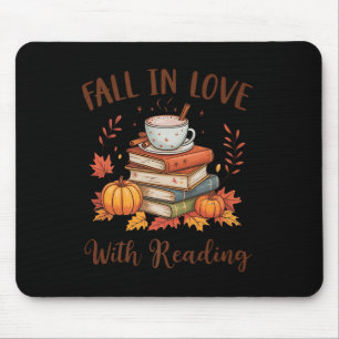 Alfombrilla De Ratón Libros de otoño y estética de lectura de calabaza