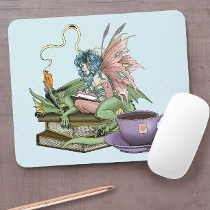 Alfombrilla De Ratón Libros de té de amistad del dragón de hadas