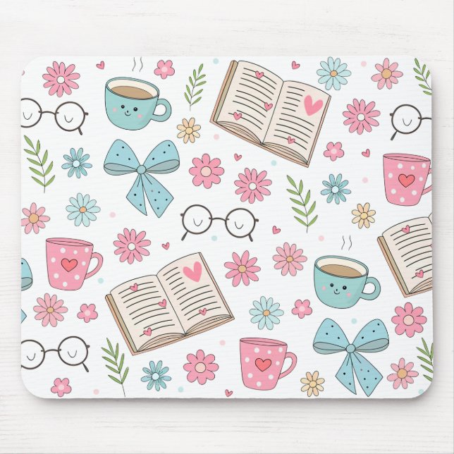 Alfombrilla De Ratón Libros y flores de primavera (Frente)