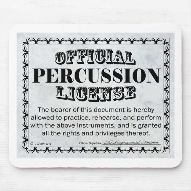 Alfombrilla De Ratón Licencia de Percusación (Frente)