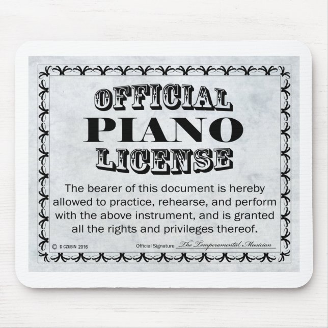 Alfombrilla De Ratón Licencia de piano (Frente)