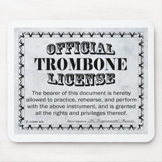 Alfombrilla De Ratón Licencia Trombone (Frente)