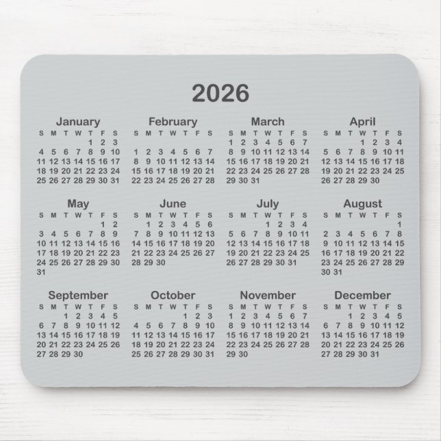 Alfombrilla De Ratón Light and Dark Grey 2026 Calendar (Frente)