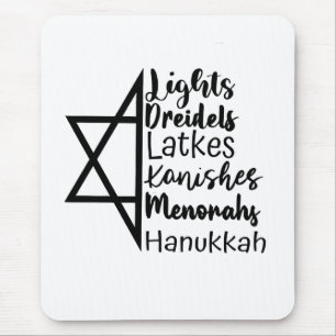 Alfombrilla De Ratón Light Dreidel Latke Kanish Menorah Hanukkah