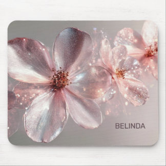 Alfombrilla De Ratón Light Pink Shiny Metallic Flower  Business Card