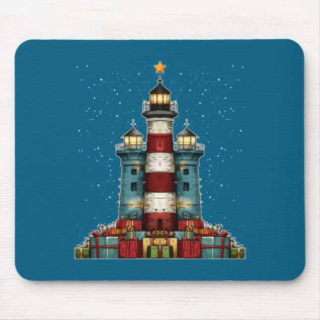 Alfombrilla De Ratón Lighthouse Seaside Christmas Tree Xmas Long Sleeve (Frente)