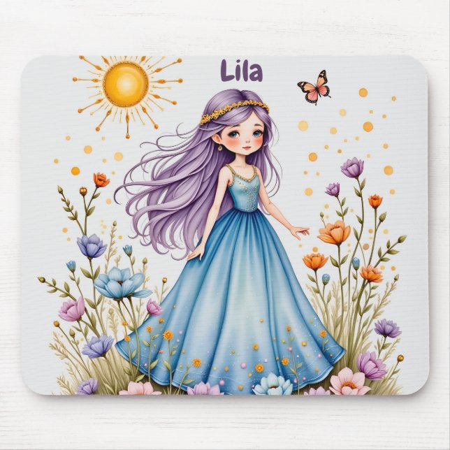 Alfombrilla De Ratón LILA ~ Chica dulce ~ Flores ~ Mousepad (Frente)