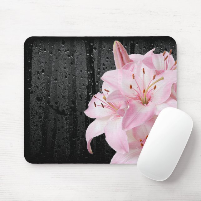 Alfombrilla De Ratón Lilis Rosadas Con Lluvias De Lluvia Mousepad (Con ratón)