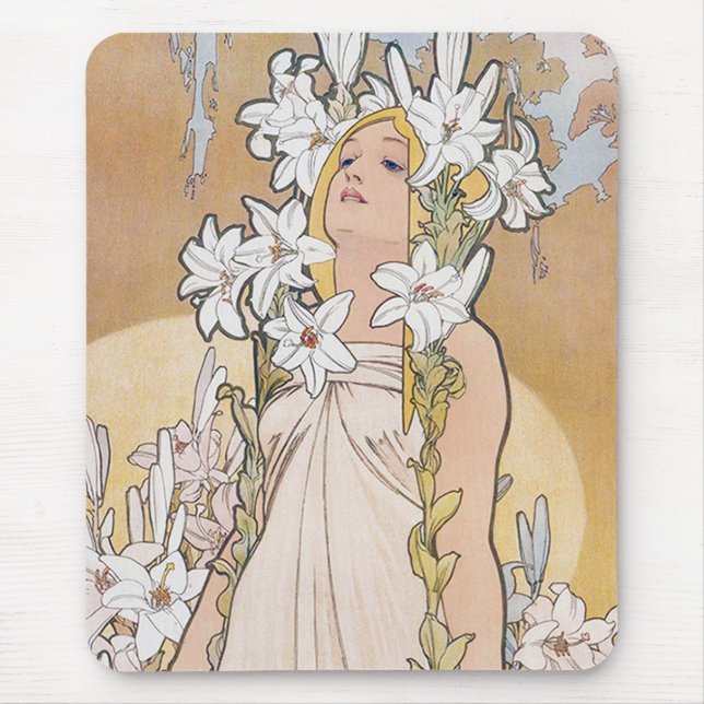 Alfombrilla De Ratón Lily (Cuatro Flores), Alphonse Mucha (Frente)