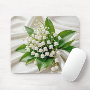 Alfombrilla De Ratón Lily of Valley Bouquet On White Satin