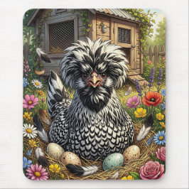 Alfombrilla De Ratón Linda gallina polaca negra y blanca
