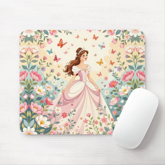 Alfombrilla De Ratón Linda princesa con mariposas (Con ratón)